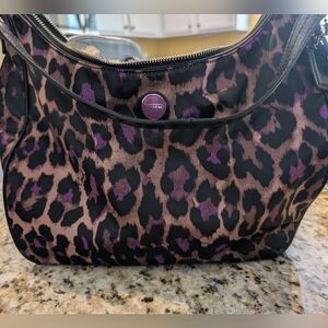 Coach Women's Leopard Print Shoulder Bag - Black and Purple
